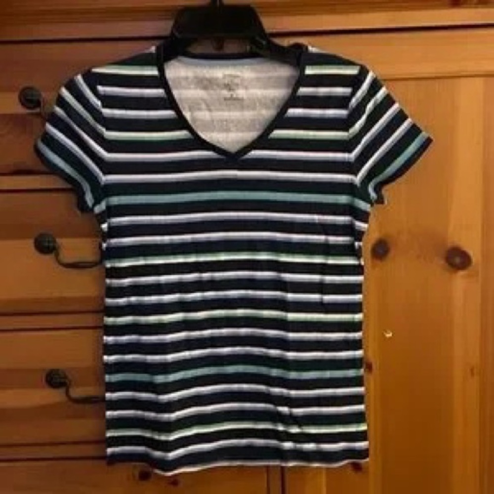 Striped V-Neck Short Sleeve Tee